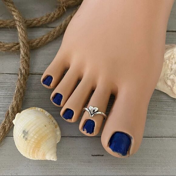 Sterling Silver Heart Toe Ring Midi Ring - Picture 1 of 4